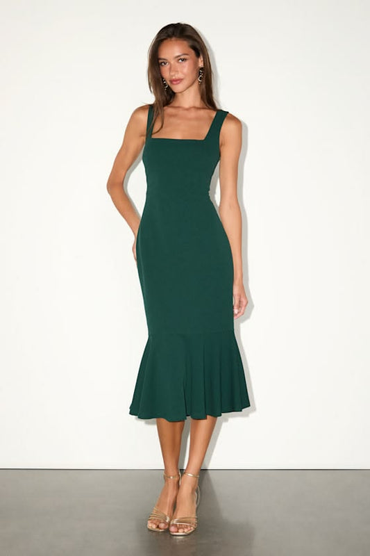 Arabella Emerald Trumpet Midi Dress