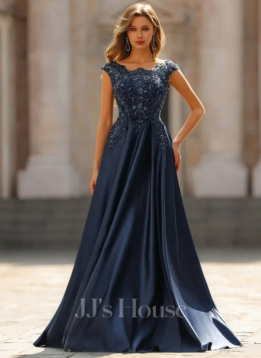 Nila Sequin Satin Evening Dress