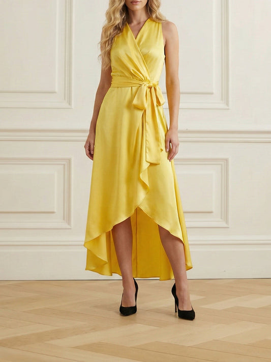 BEIGE Margot High-Low Ruffle Maxi Dress