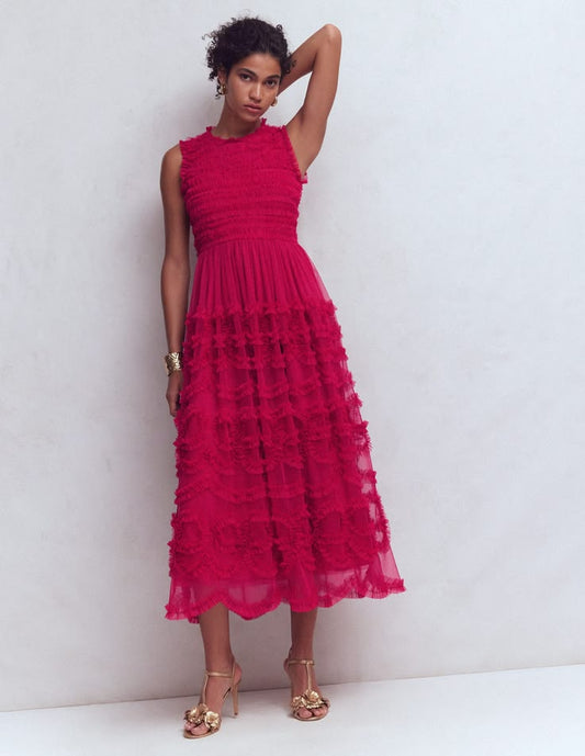 Tulle Bow Party Dress-Vibrant Pink