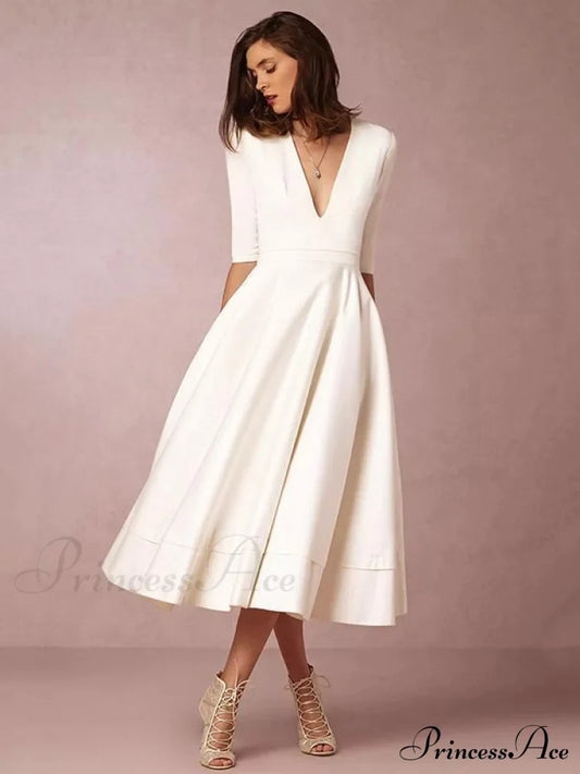 Black Isabelle V-Neck Evening Dress in Ivory