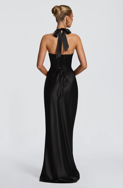 Black Elowen Cherry Lacquer Maxi Dress