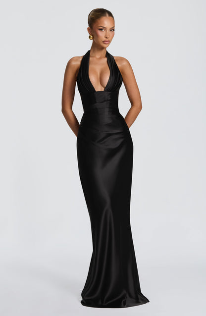 Black Elowen Cherry Lacquer Maxi Dress