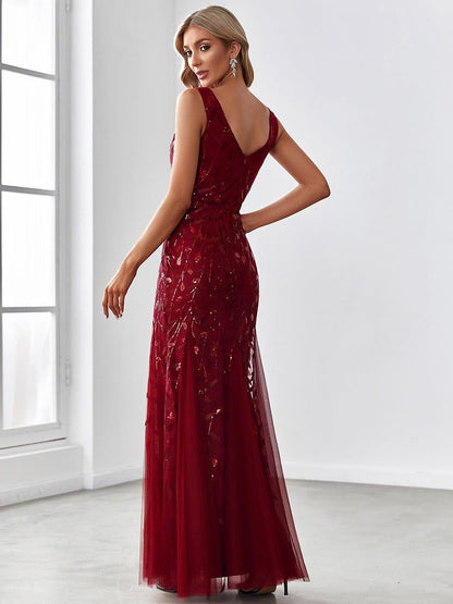 Dark Green Oriel Sequin Fishtail Evening Dress