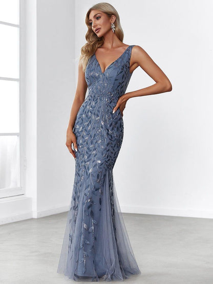 Black & Gold Oriel Sequin Fishtail Evening Dress