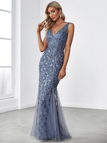 Lavender Oriel Sequin Fishtail Evening Dress