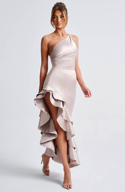 Champagne Esmeraya Silk Maxi Dress in Blush