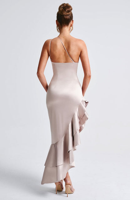 Champagne Esmeraya Silk Maxi Dress in Blush