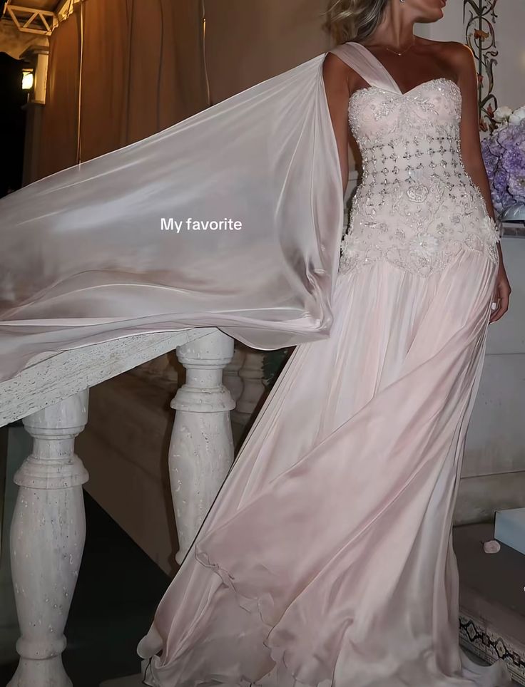 Picture Color Vivienne One-Shoulder Beaded Chiffon Gown