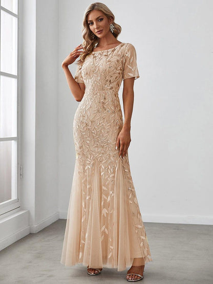 Burnt Orange Evangeline Sequin Tulle Fishtail Gown