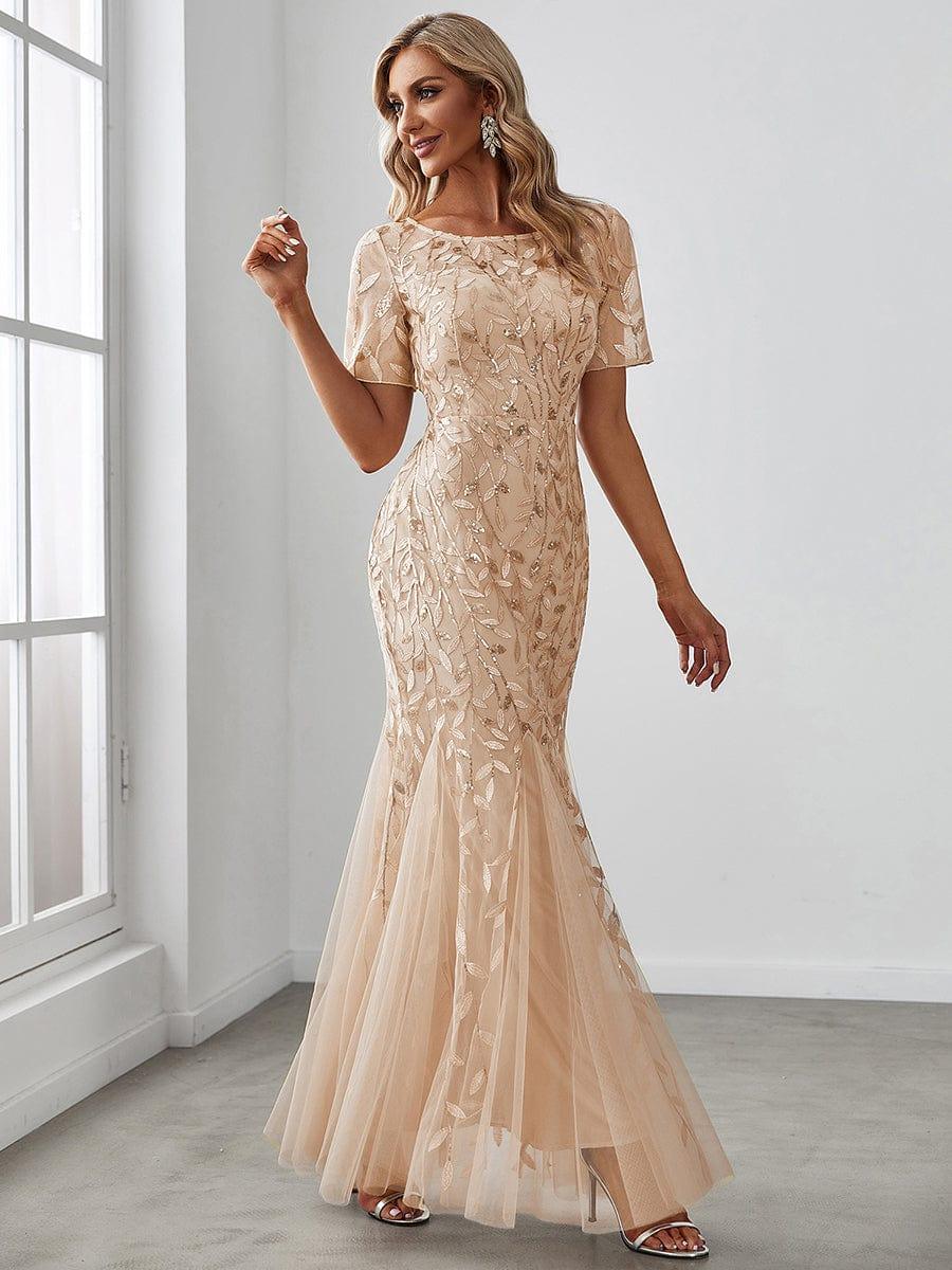Gold Evangeline Sequin Tulle Fishtail Gown