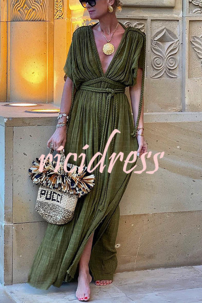 Beige Athena Linen Draped Maxi Dress