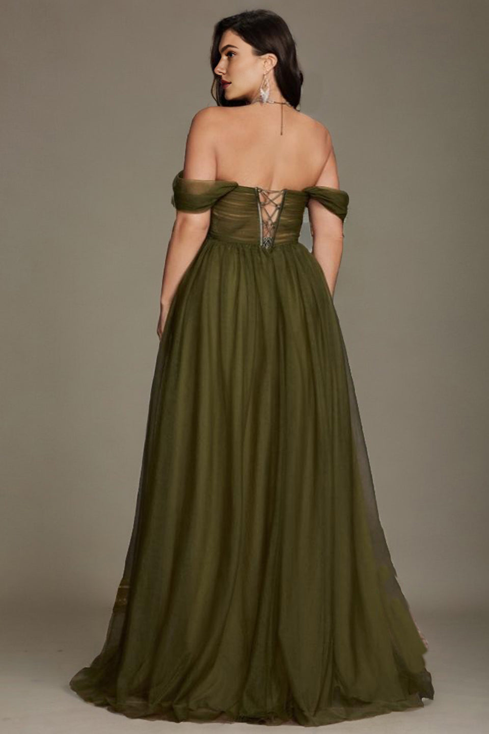 Green Curveins Plus Size Off-Shoulder Strapless Sleeveless Cinched-Waist Maxi Dress - 18-20/2X / Green