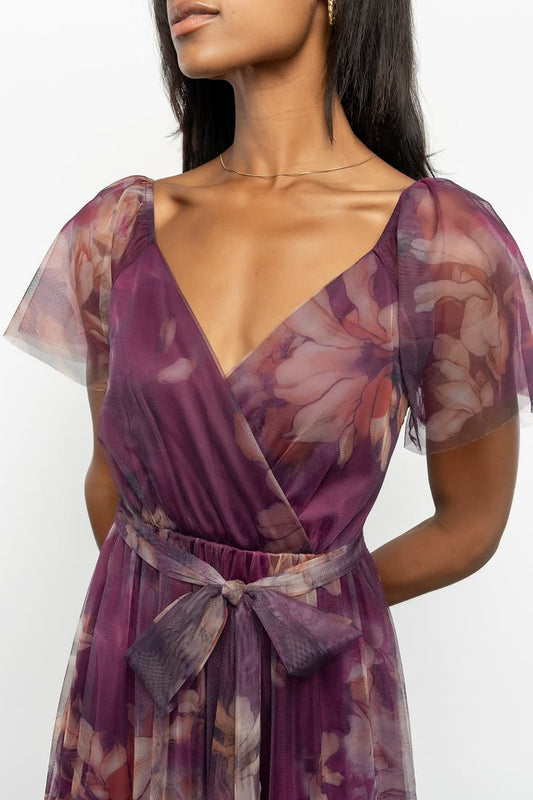 Baltic Born Womens Nicola Tulle Maxi Dress | Aubergine Floral | Size: XS