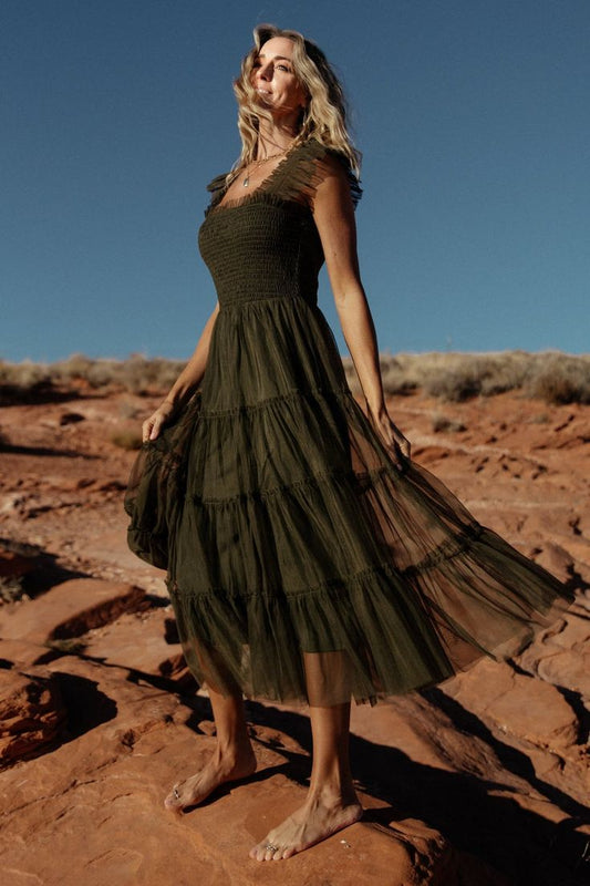 Emma Smocked Tulle Midi Dress