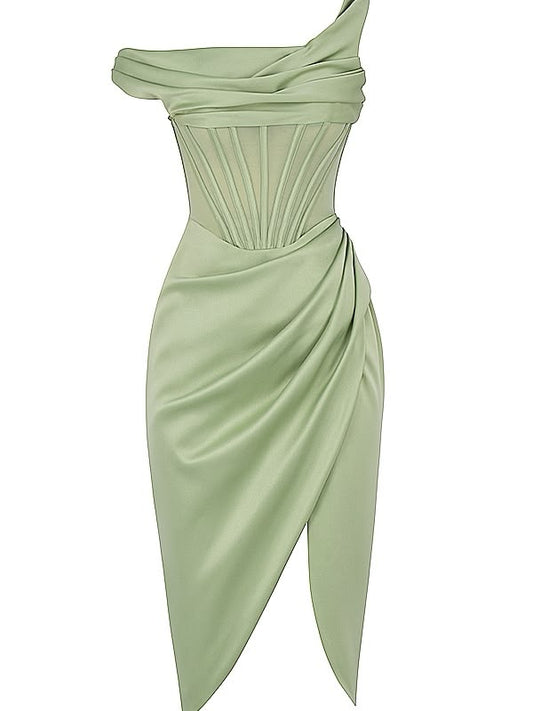 House Of Cb Dresses | House Of Cb Lulu Pistachio Asymmetric Drape Midi Corset Dress | Color: Green | Size: S