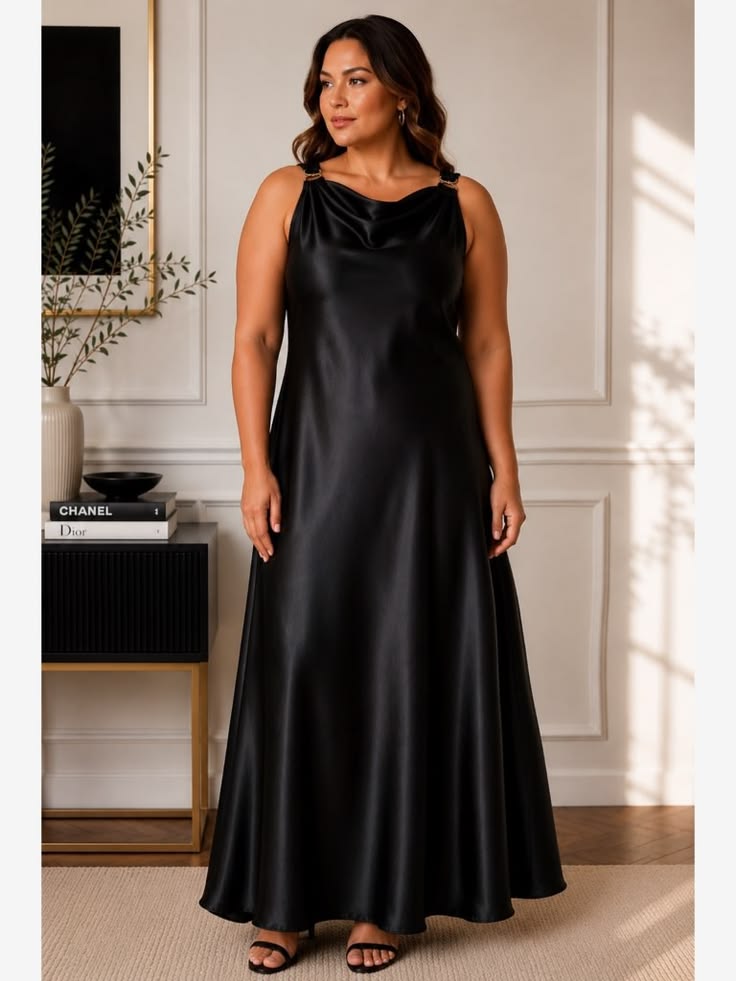 Nicole Satin Maxi Dress with Gold Ring Detail