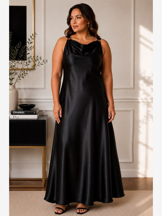 Nicole Satin Maxi Dress with Gold Ring Detail