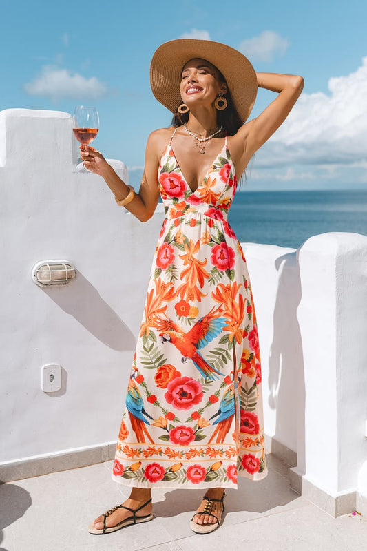 Bird Paradise Tropical Maxi Dress