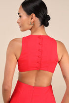 Alouette Red Linen Cutout Mini Dress