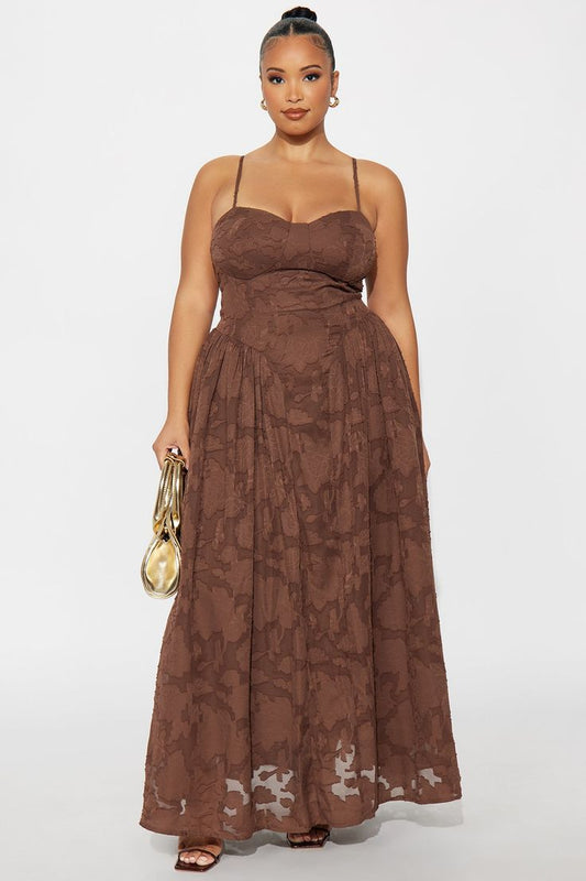 Adelaide Jacquard Maxi Dress in Brown