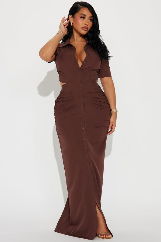 Jennifer Collared Maxi Dress - Chocolate | Fashion Nova