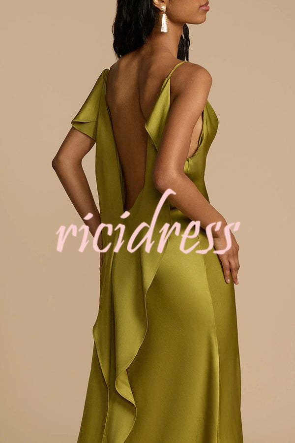 Green Vivienne Satin Cowl Neck Maxi Dress