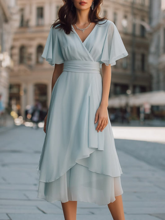 Margot Layered Chiffon Wrap Midi Dress