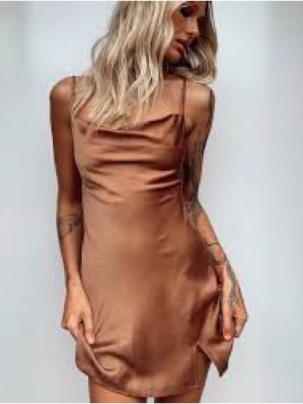 Princess Polly Dresses | Princess Polly Alfie Satin Cowl Mini Dress Brown | Color: Brown | Size: 12