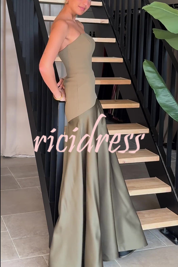 Black Vivienne Satin Patchwork Strapless Gown