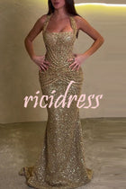 Velda Sequin Halter Maxi Dress