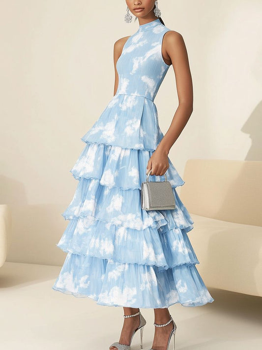Iris Chiffon Tiered Dress in Light Blue