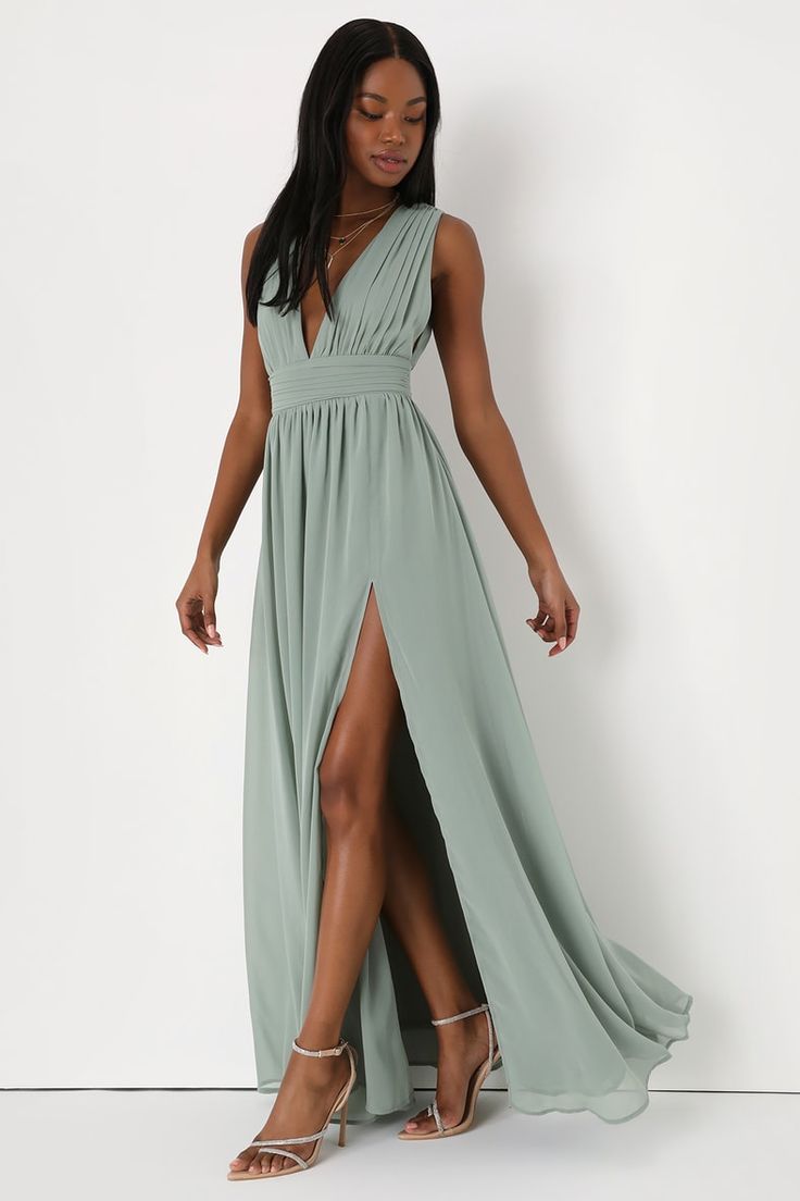 Celestine Sage Linen Maxi Dress