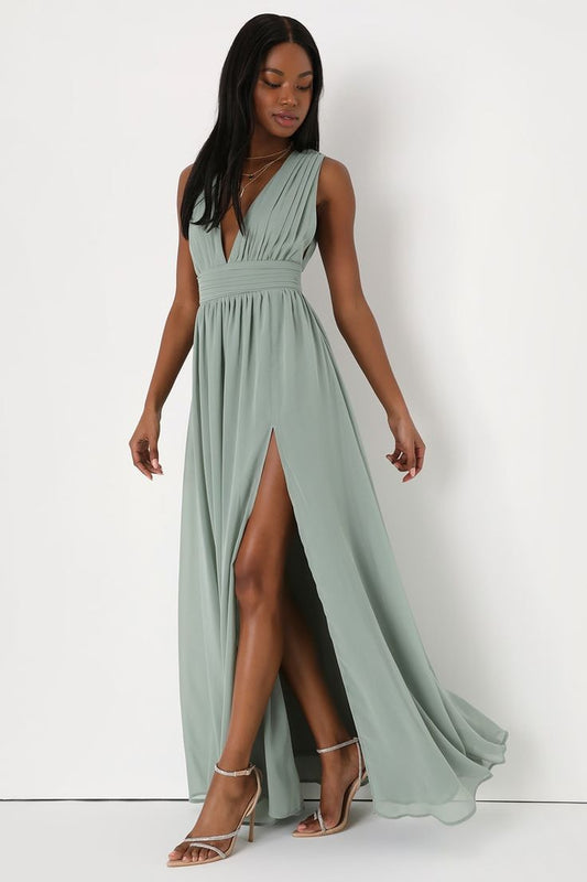 Celestine Sage Linen Maxi Dress