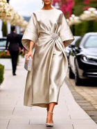 Navy Blue Pleated Asymmetric Maxi Dress