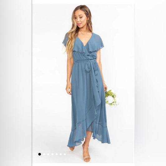 Jessica Ruffle Midi Dress in Blue