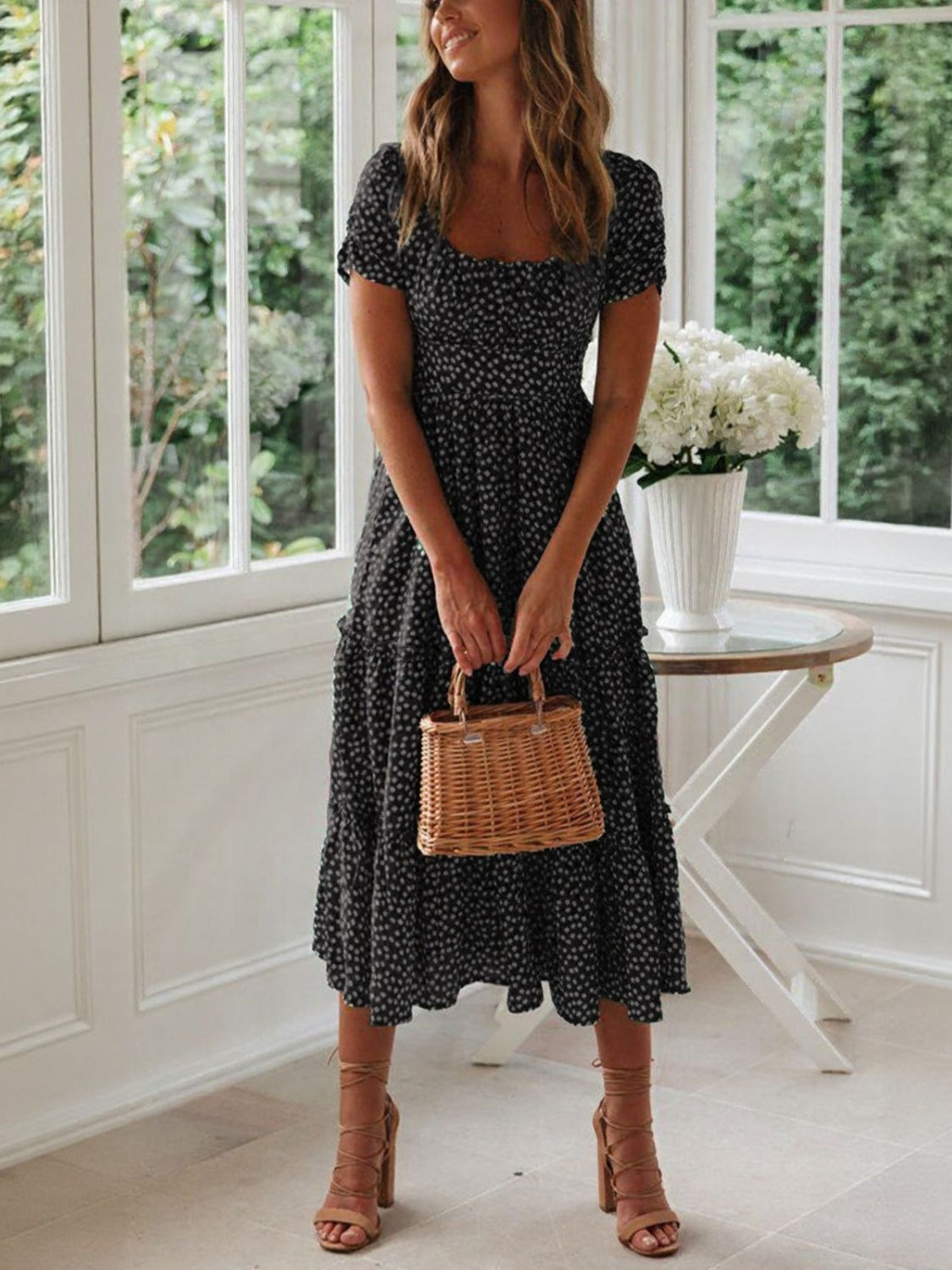 Deep Red Hazel Printed Midi Dress