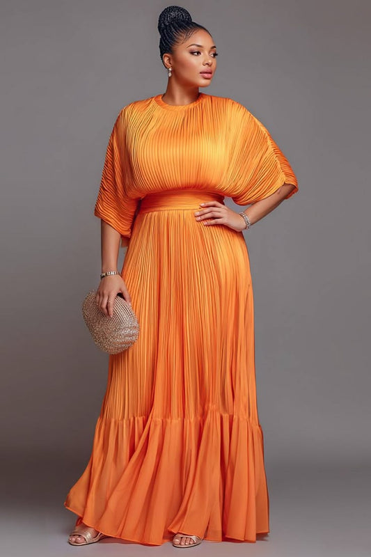 Margaret Pleated Crepe Maxi Dress