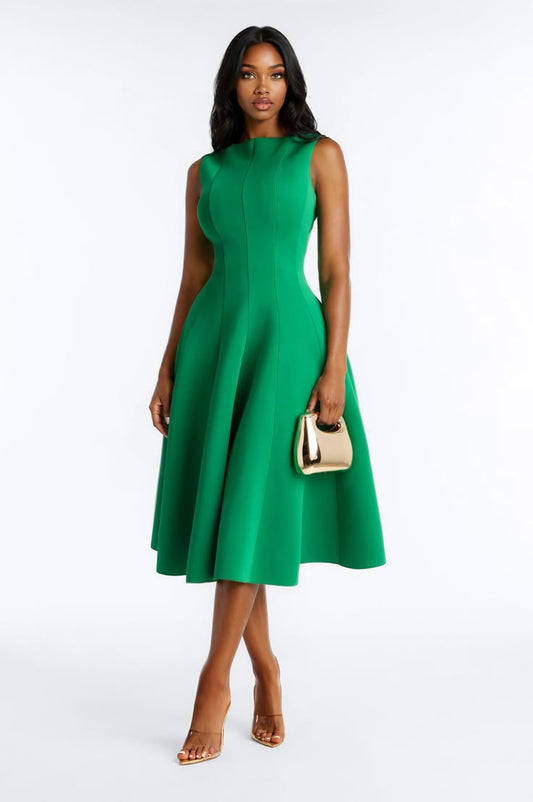 Women's Sweet Sunday Pleated Midi Dress in Kelly Green Size 3X