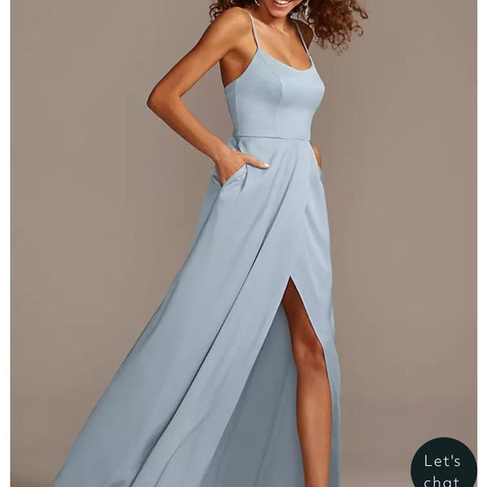 David's Bridal Dresses | David's Bridal Blue Spaghetti Strap Maxi Dress With Slit | Color: Blue | Size: 12