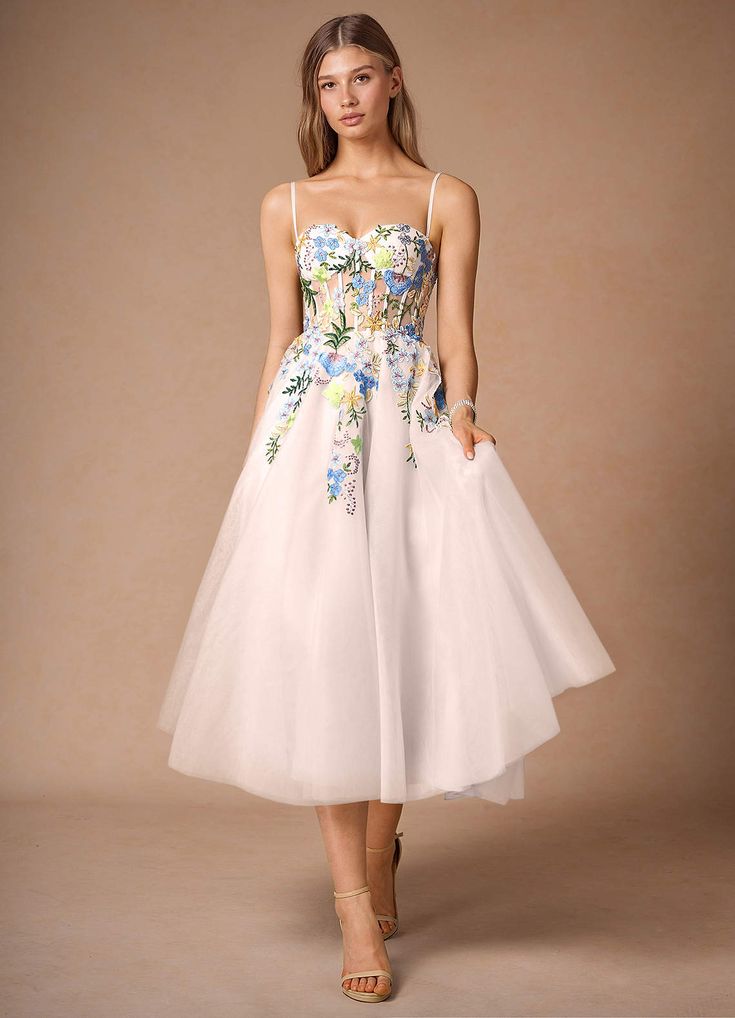 Iverine Sky Blue Multi Midi Dress | Azazie