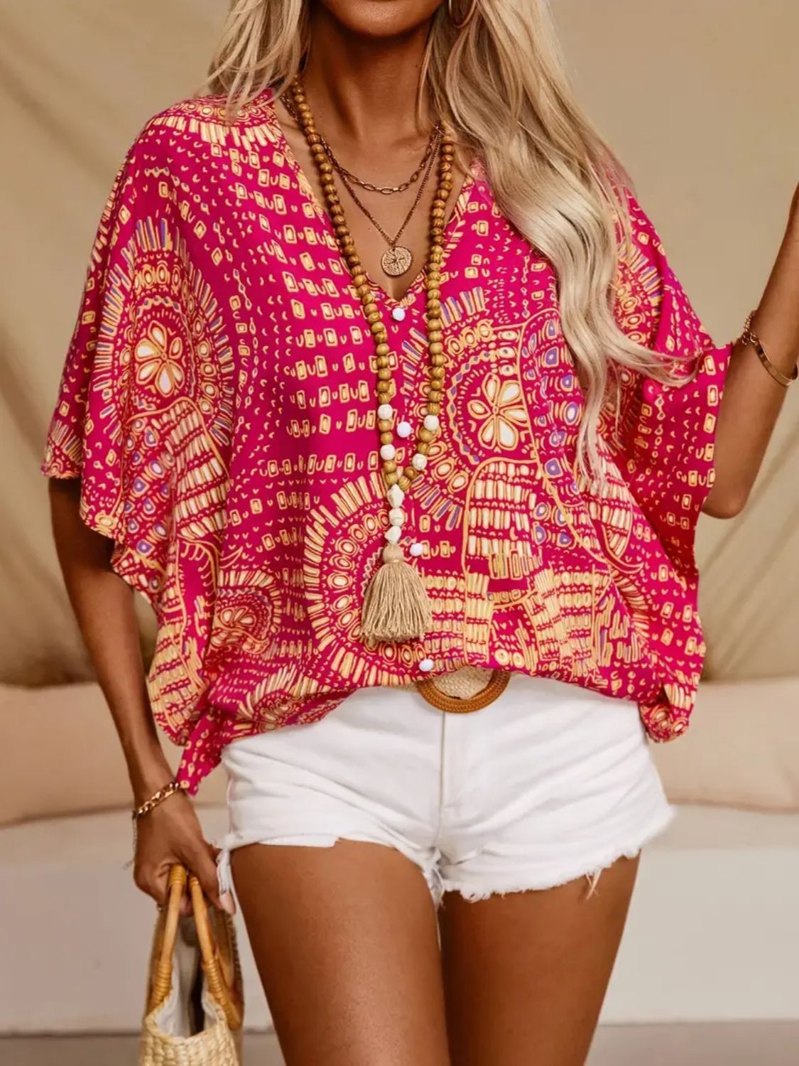 Neck Half Sleeve Top Margot Printed V-Neck Tiered Dress