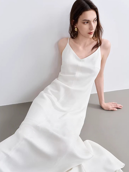 Soft Mist Powder Marina Tencel Linen Open-Back Dress