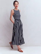 Saoirse Smock Back Dress in Navy Ivory Stripe