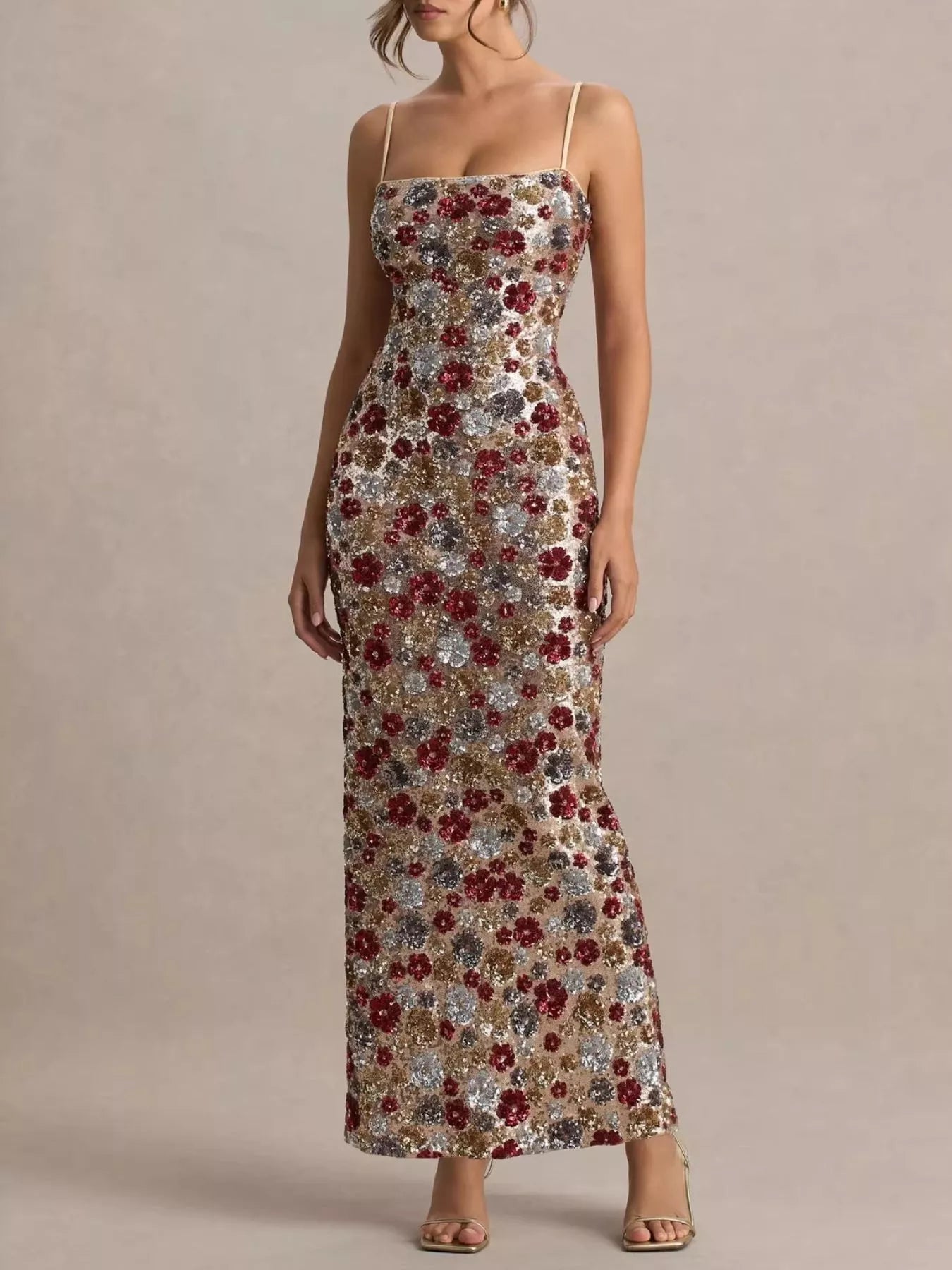 Multicolor Vivienne Sequin Floral Maxi Dress