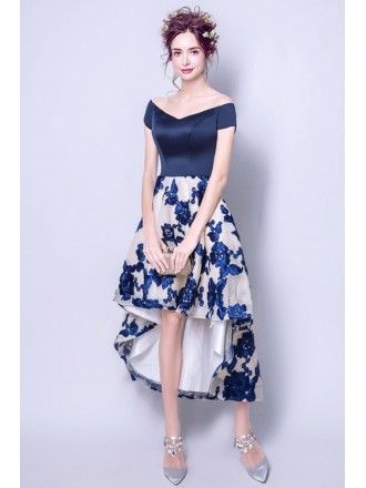 [$159.00] Stylish High Low Prom Dress Off The Shoulder With Floral Skirt #AGP18091 - GemGrace.com