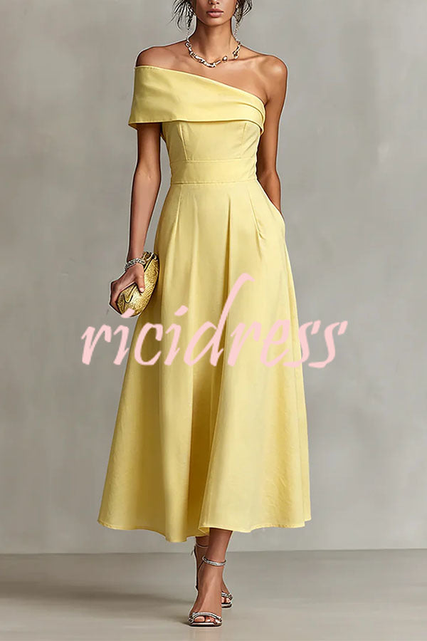 Khaki Margot One-Shoulder A-Line Midi Dress