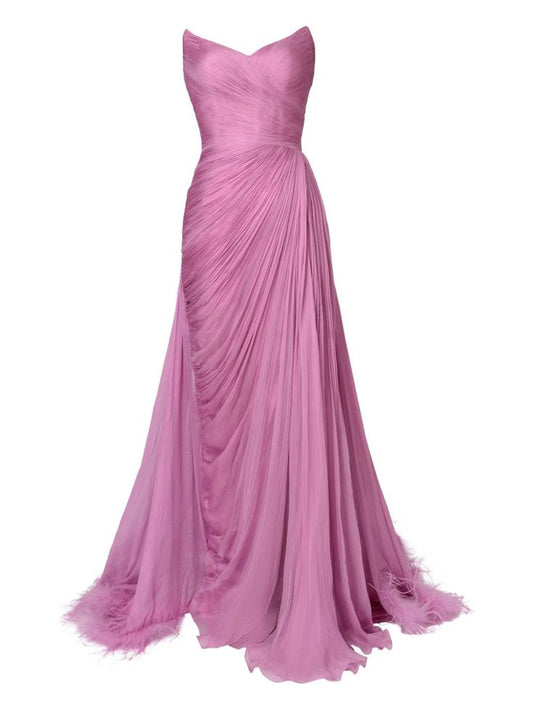 Iris Serban feather-trimmed pleated maxi dress - Pink