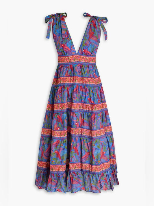 Valentina Tiered Cotton-Mousseline Midi Dress