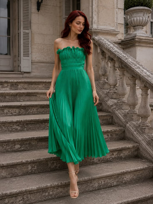 Giada Pleated Strapless Midi Dress